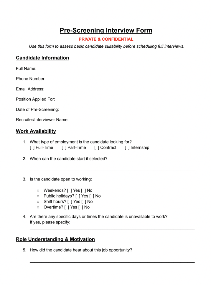 Pre-screening Interview Form
